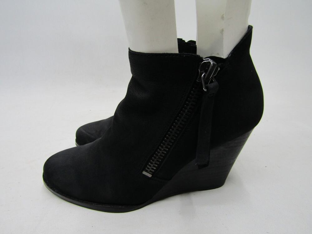 Jessica Simpson Womens Sz 6 M Black Leather Zip Wedge Ankle Fashion Boots Bootie